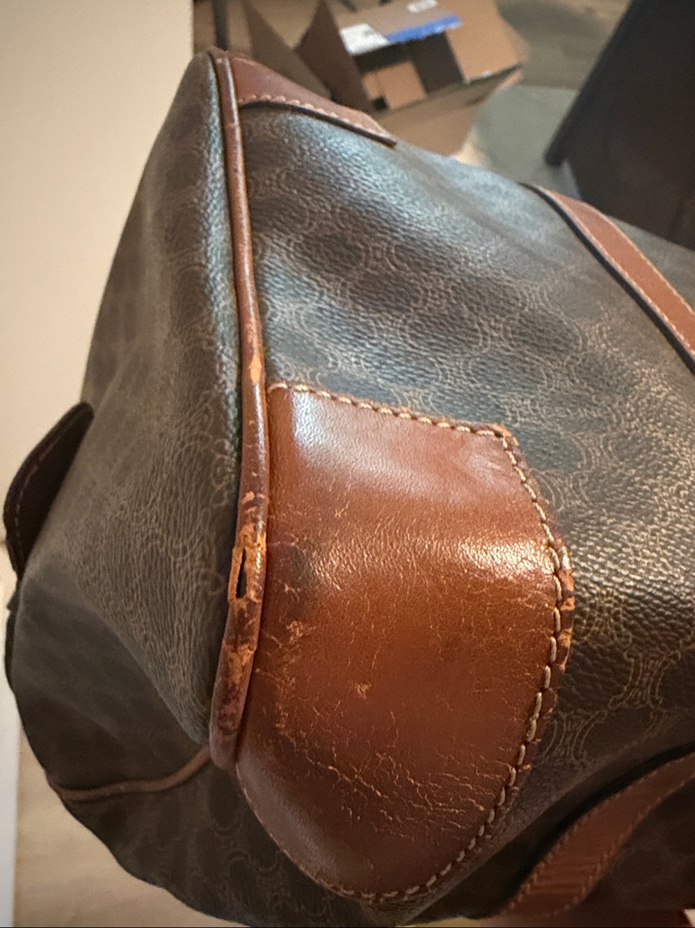 Celine Brown Monogram Boston with Tan Leather Trim - Picture 10 of 12